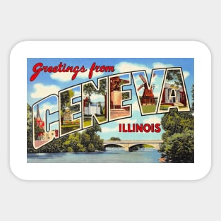 Greetings from Geneva Illinois - Vintage Large Letter Postcard Sticker